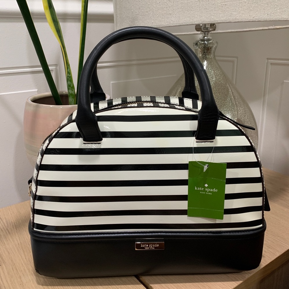 NWT Kate Spade Chelsea Park Black and White Striped Purse